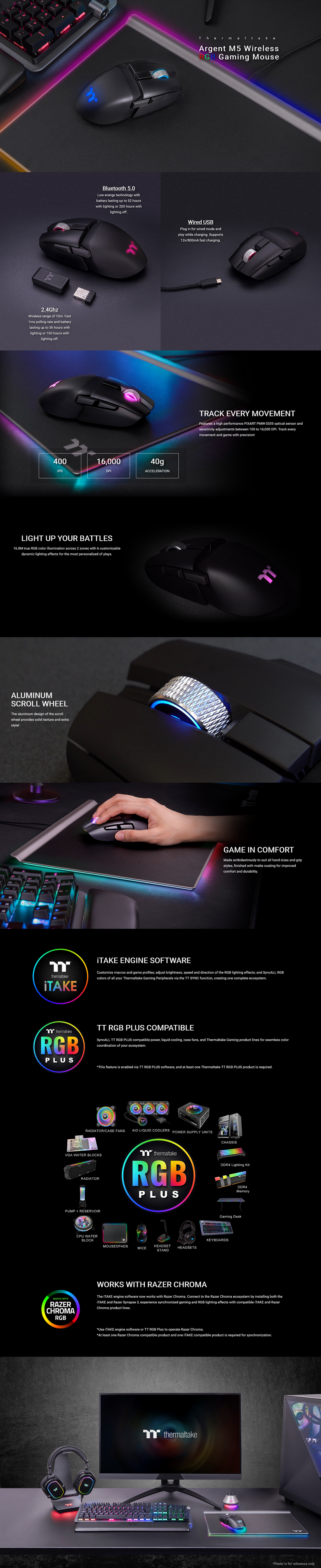 thermaltake argent m5 wireless rgb gaming mouse pn gmo-tmf-hyoobk-01